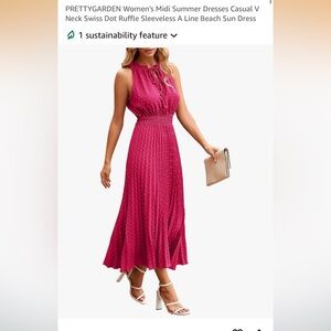 ✨NWT PRETTY GARDEN Pink Swiss Dot Ruffle Midi Dress